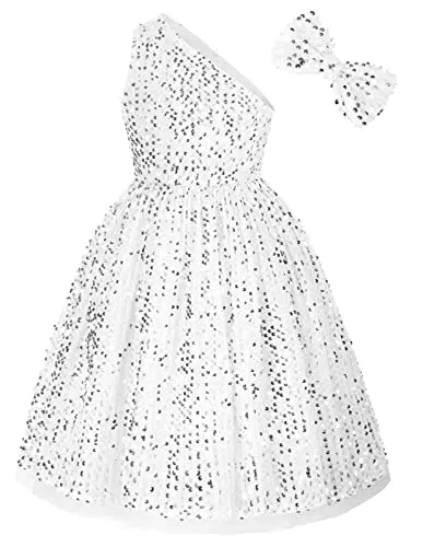 mädchen EIN Schulter Kleid A-Linien festlich Glitzer Pailletten kleiderCL1548-01_12Y