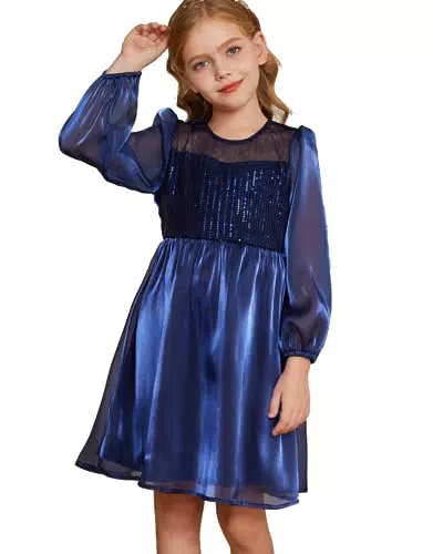 Mädchen Kleider Pailletten Prinzessin Festliches 116 Kinderkleid 122 Party Weihnachten Hochzeit Geburtstag Ballkleid Blumenmädchen Elegant A-line Crew Neck Langarm Blau