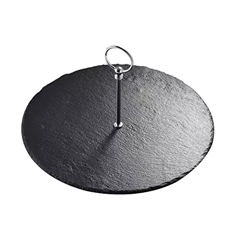 MALACASA, Serie Nature.Slate, Käseplatte 30 cm Durchmesser Rund Schieferplatten mit Griff Buffetplatte
