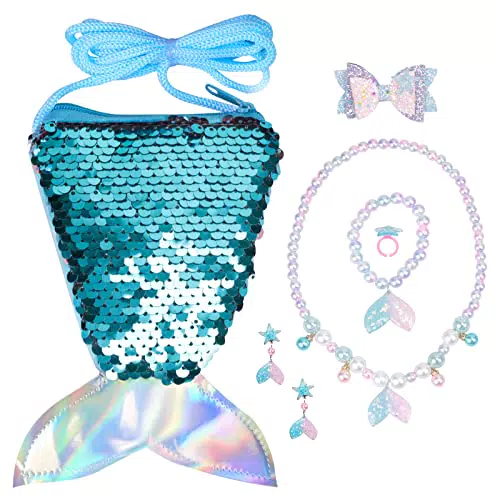 MEETANG Meerjungfrau Kinderschmuck Set, Kleine Mädchen Schmucksets