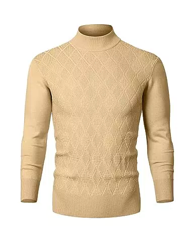 Meilicloth Herren Pullover Winter Männer Halber Rollkragenpullover Rundhals Strickpullover Basic Pullover Langarmshirt Wollpullover Winterpullover Einfarbig Klassisch Pulli Slim Fit Aprikose L