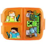 Minecraft Brotdose für Kinder mit 3 Fächern, Lunchbox aus Kunststoff mit Clip-Verschlüssen