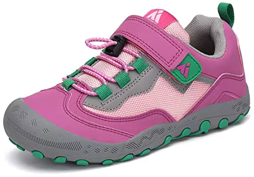 Mishansha Trekkingschuhe für Kinder Sport- Outdoorschuhe Jungen Mit Schnellverschluss Wanderschuhe Mädchen Atmungsaktiv Freizeit Kinderschuhe Komfort Laufschuhe Leicht Sneaker Unisex Pink/grün