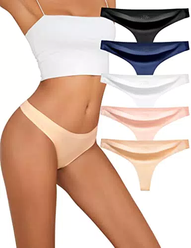 Miss Q.A.Q Nahtlose String Tanga Damen Unsichtbarer Tangas Unterwäsche Frauen mit Niedriger Taille Mehrfarbig No Show Seamless Atmungsaktiv Thong Strings Set 5er-Pack