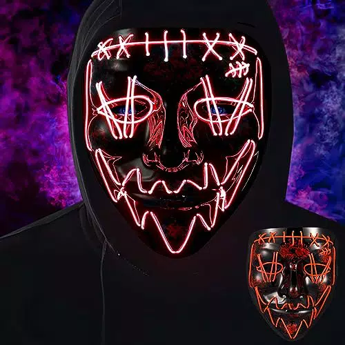 Mkitnvy Halloween Maske, Led Maske Totenkopf Ghostface Maske mit 3 Beleuchtungsmodi