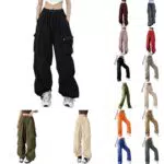 Modaworld Damen Cargo Hose Cargohose Baggy Hose y2k Track Pants Niedrige Taille Locker Lange Hosen Streatwear Pants mit Taschen Tunnelzug