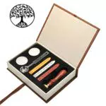 Mogoko Waxing Satz Retro Wachs Siegel Stempel Kit aus Rosenholz Dekorativer Siegel Set Zauberschule Abzeichen Wachs Stick Löffel Petschaft Holzgriff Brief Personalisierte Segen Geschenkset