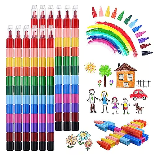 MumdoYAL 12 Stück Wachsmalstifte, stapelbare buntstifte kinder