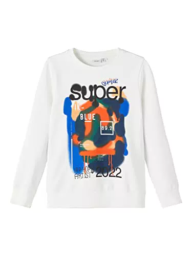 NAME IT Boy's NKMBANDY LS Sweat UNB Sweatshirt, White Alyssum
