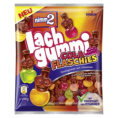 nimm2 Lachgummi Cola Flaschies 1 x 200g Fruchtgummi mit Cola- und Fruchtgeschmack Fruchtsaft und Vitaminen