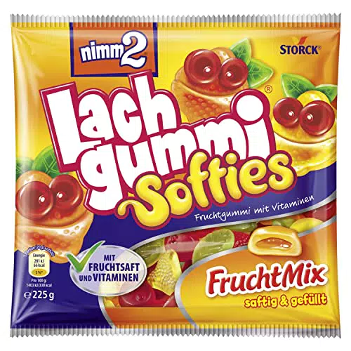 nimm2 Lachgummi Softies FruchtMix 1 x 225g Gefülltes Fruchtgummi mit Fruchtsaft und Vitaminen