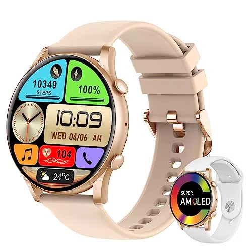 niolina Smartwatch Damen mit Bluetooth Anrufe 1, 43" HD AMOLED Großes Display Hochwertig Fitnessuhr Damen für Android iOS Telefone Fitness Tracker mit 466 * 466 Auflösung Herzfrequenz Schlafmonitor