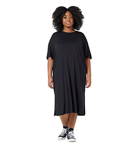 Noisy may A/S Damen Nmmayden 2/4 Dress Curve Kleid, Black/Detail:plain