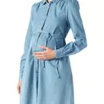 Noppies Damen Dress Nursing Long Sleeve Kaly Kleid, Acid Blue - P538
