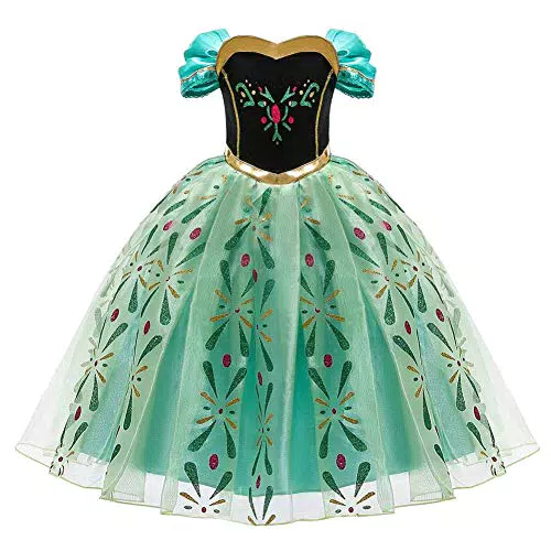 OBEEII Anna Kleid Eiskönigin Prinzessin Kostüm Kinder Glanz Kleid Mädchen Weihnachten Verkleidung Karneval Party Halloween Fest 2-3 Jahre