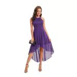 Odizli Abendkleider Elegant für Hochzeit Damen Rockabilly 50er Jahre Neckholder Spitze Chiffonkleid Festlich Abschlusskleid Brautkleid Cocktailkleid Vokuhila Kleid Kurz Partykleid A#Violett L
