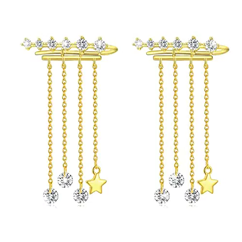 Ohrringe Damen 14K Gold Quaste Ketten Tropfen Ohrringe Bling Bling Hypoallergen Claw Earring