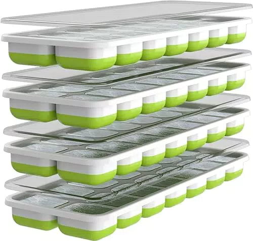 Oliver's Kitchen Eiswürfelformen 4er Packung Eiswürfelschalen Flexible Antihaft Eiswürfelbehälter Platzsparend und stapelbar Spülmaschinenfest BPA-freie Silikon Eiswürfelform mit Deckel
