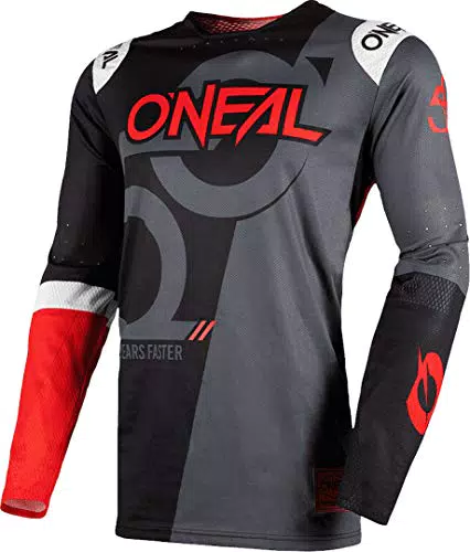 O'NEAL Prodigy Jersey Five Zero I Motocross Shirt MTB Trikot Herren Damen Langarm I Leichtes MX MTB Jersey für perfekte Passform I Bündchenlose Ärmel I Schwarz Neon-Rot I Größe M