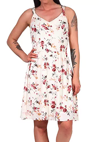 ONLY Damen Kleid ONLKarmen Trägerkleid mit Blumenmuster 15157655 Creme brûlée/Rose Flowers 38