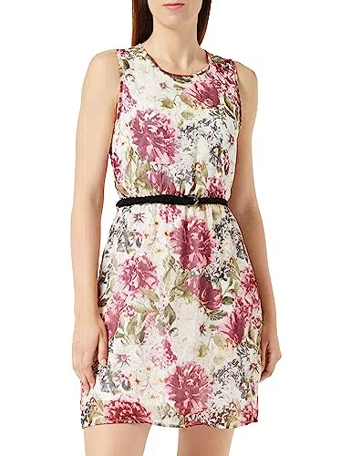 ONLY Damen ONLMEDINA S/L Belt Dress PTM Kleid, Cloud Dancer/AOP:Flower