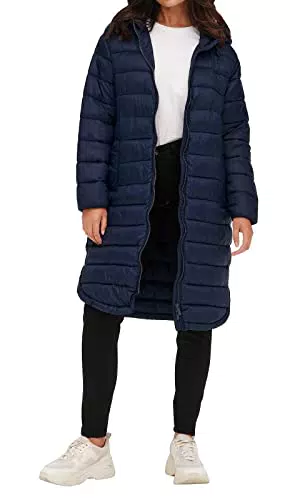 ONLY Damen Steppmantel ONLMelody Quilted Coat mit Kapuze 15258420 maritime blue M