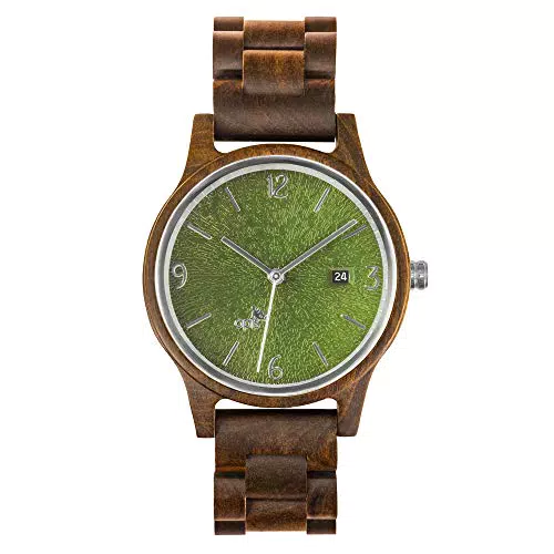 Opis UR-U1: Unisex Retro Holz Armbanduhr aus Schwarzem Sandelholz mit einzigartigem