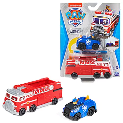 PAW Patrol True Metal Team Fahrzeuge 2er Set mit Feuerwehrwagen und Chase im Polizeiauto