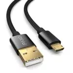 PAXO 2m Nylon Micro USB Kabel schwarz, USB auf Mikro USB Ladekabel