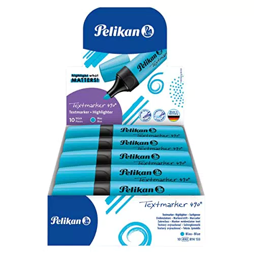 Pelikan 814133 Textmarker 490, Leuchtblau, 10 Stück in Faltschachtel