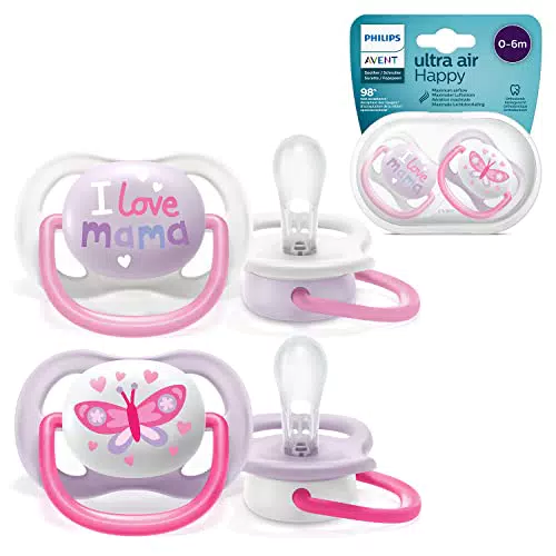 Philips Avent Ultra Air Schnuller, 2er-Pack BPA-freier Schnuller für Babys von 0 bis 6 Monaten