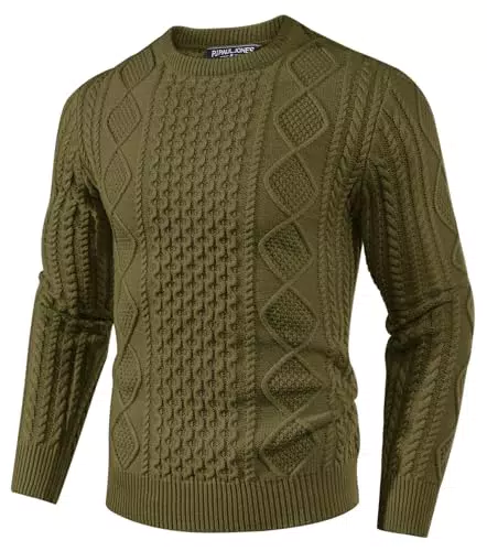 PJ PAUL JONES Herren Gestrickt Pullover Langarm Regular Fit Zopfmuster Strickpullover mit Rundhalsausschnitt