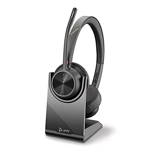 Plantronics Poly schnurloses Voyager 4320 UC-Headset mit Ladestation Kopfhörer mit Mikrofonarm USB-C-Bluetooth-Adapter kompatibel mit Teams