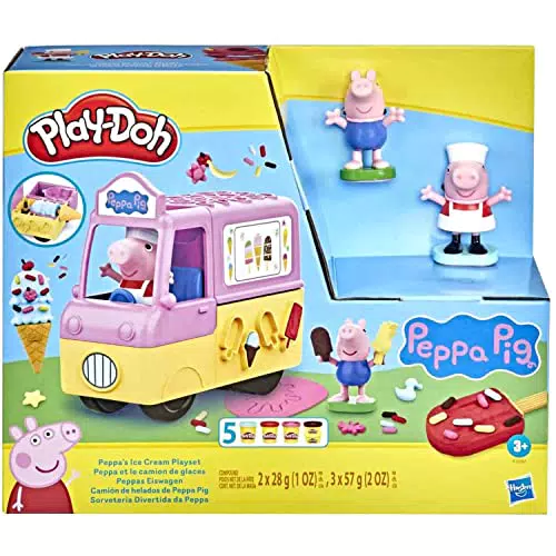 Play-Doh Peppas Eiswagen Spielset, Peppa und Schorsch Figuren und 5 Dosen