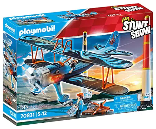 PLAYMOBIL Air Stuntshow 70831 Doppeldecker Phönix, Spielzeug-Flugzeug mit Motorgeräuschen