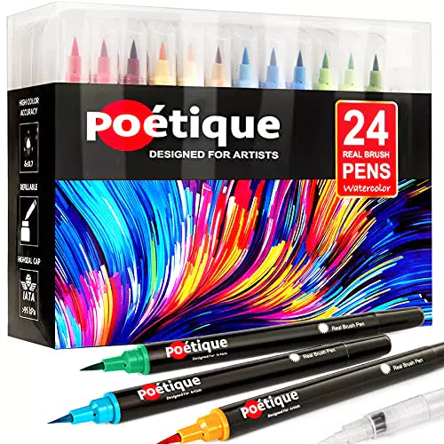 Poétique Pinselstifte 24 Farben - Brush Pen Set mit Flexiblen Pinselspitzen