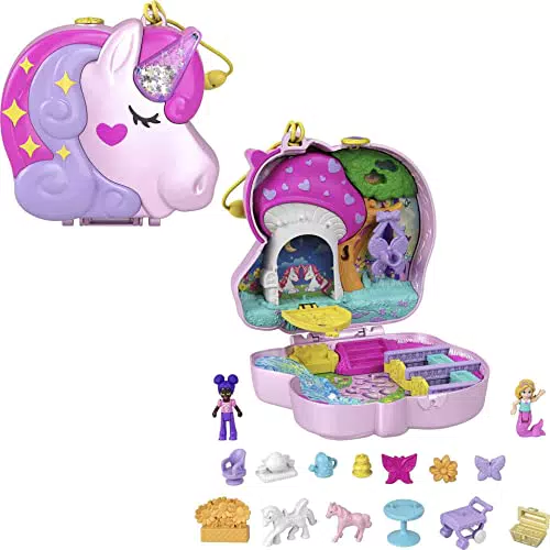 Polly Pocket HCG20 - Einhorn Tee-Party Spielset, Schatulle mit Glitzer-Einhorn