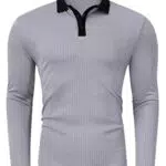 Poloshirt Herren Langarm Casual Polohemd Men Golf Shirt Tops mit Knopfleiste