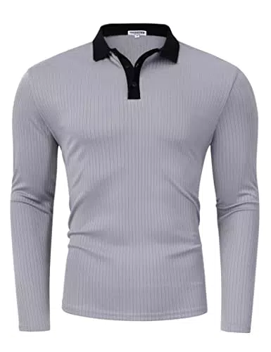 Poloshirt Herren Langarm Casual Polohemd Men Golf Shirt Tops mit Knopfleiste