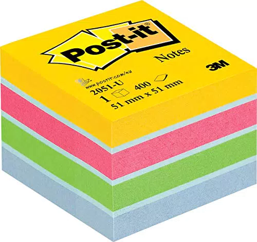 Post-it Mini Würfel, Ultrafarben, 51 x 51 mm, 400 Blatt - Selbstklebende Notizzettel für Notizen