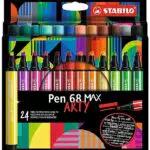 Premium-Filzstift mit dicker Keilspitze - STABILO Pen 68 MAX - ARTY - 24er Pack - mit 24 verschiedenen Farben