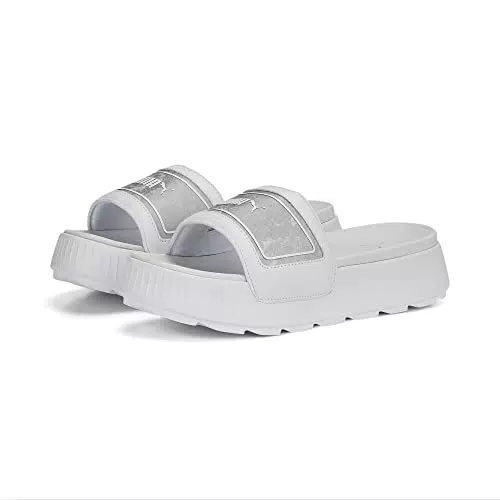 PUMA Damen Karmen Space Metallics Swimming Slides 35.5White Silver Metallic