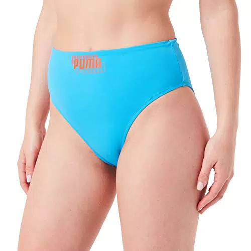PUMA Damen Swimwear High Waist Brief Schwimm Slips, Blue Combo