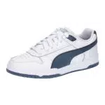 PUMA RBD Game Low JR Sneaker, White-Inky Blue-Dark Coal Team Gold