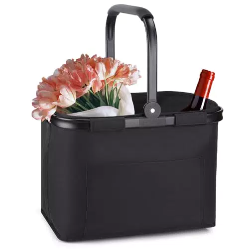 PynhoklmFaltbar Einkaufskorb Groß Stabil Tragekorb Picknickkorb Klappkorb Einkaufstasche mit Aluminiumgriff große arbeitskorb Einkaufskörbe Carrybag für Arbeit/Reisen/Einkaufen