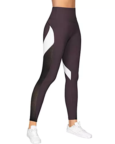 QUEENIEKE Damen 25 inch Yoga Leggings Neunte Hose Farbe Blocking Mesh Workout Laufleggings Strumpfhosen
