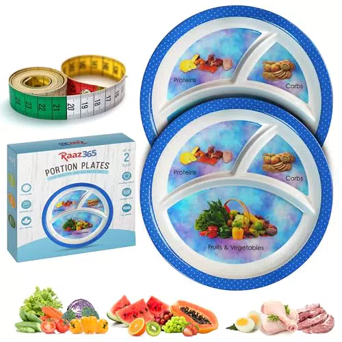 Raaz365 Portion Control Plate for Healthy Diet with 3 Portions Melamine Plate Divided Plate - Blue Color