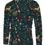 RAISEVERN Herren Santa Reindeer Bedrucktes Weihnachtshemd Xmas Bells Fenstergitter Dekoration Lässig Lange Ärmel Herbst Winter Grün Weihnachten Oberteil Funky Dress Shirts
