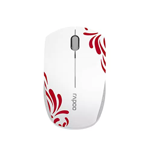 Rapoo 3300P Plus kabellose Maus wireless Mouse 2.4 GHz Computermaus 1000 DPI Sensor 9 Monate Batterielaufzeit kompakt ergonomisch für PC & Mac - weiß/rot