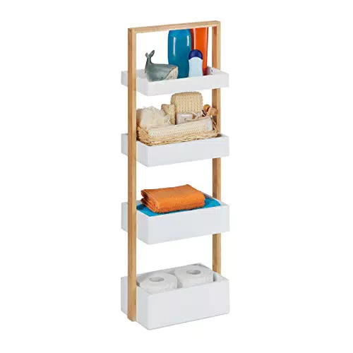 Relaxdays 10031461 Badregal, 4 Ablagen, Bambus & MDF